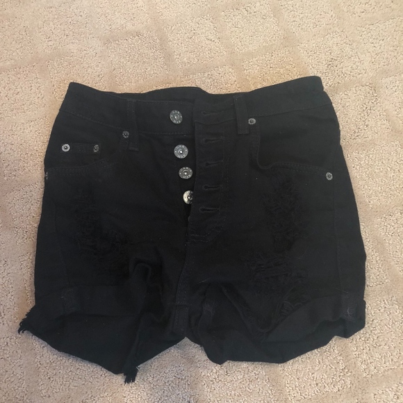 LF Carmar Black Denim Button High Waisted Shorts - Picture 1 of 2